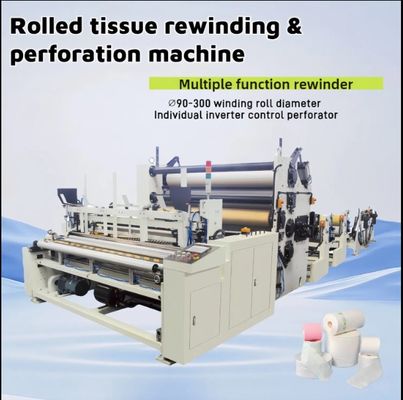 Máquina de línea de producción de rollo de papel higiénico, toallas de cocina, rollo maxi, tejido enrollado múltiple, rebobinado, corte y embalaje