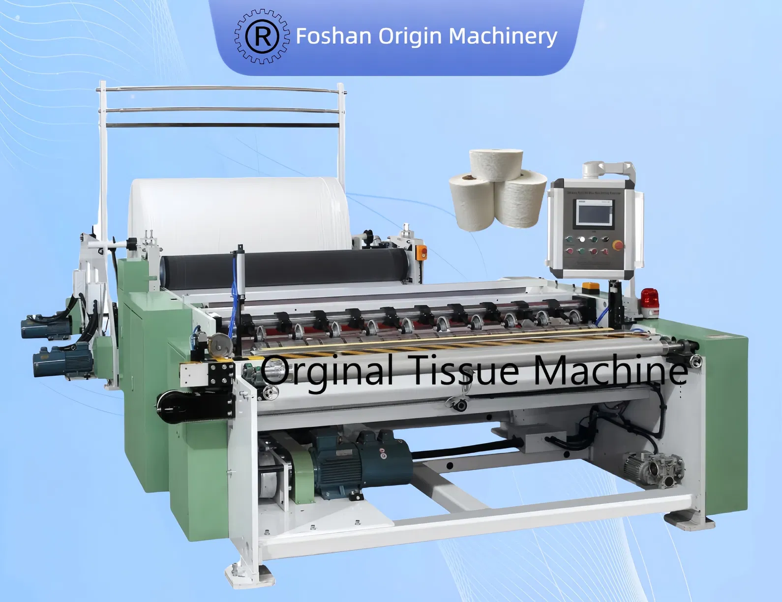 Máquina rebobinadora de rollos Maxi / Papel higiénico 200-300 metros / Velocidad Min 0